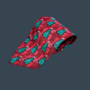 Holiday Traditions Red Christmas Tree Pattern Necktie By Hallmark 56" Long